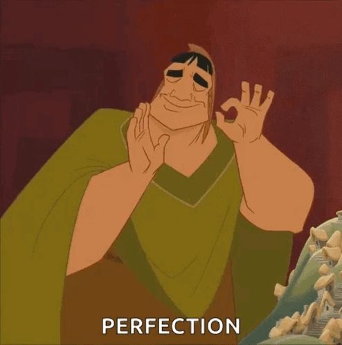 a cartoon of a man giving an ok sign with the word perfection below him