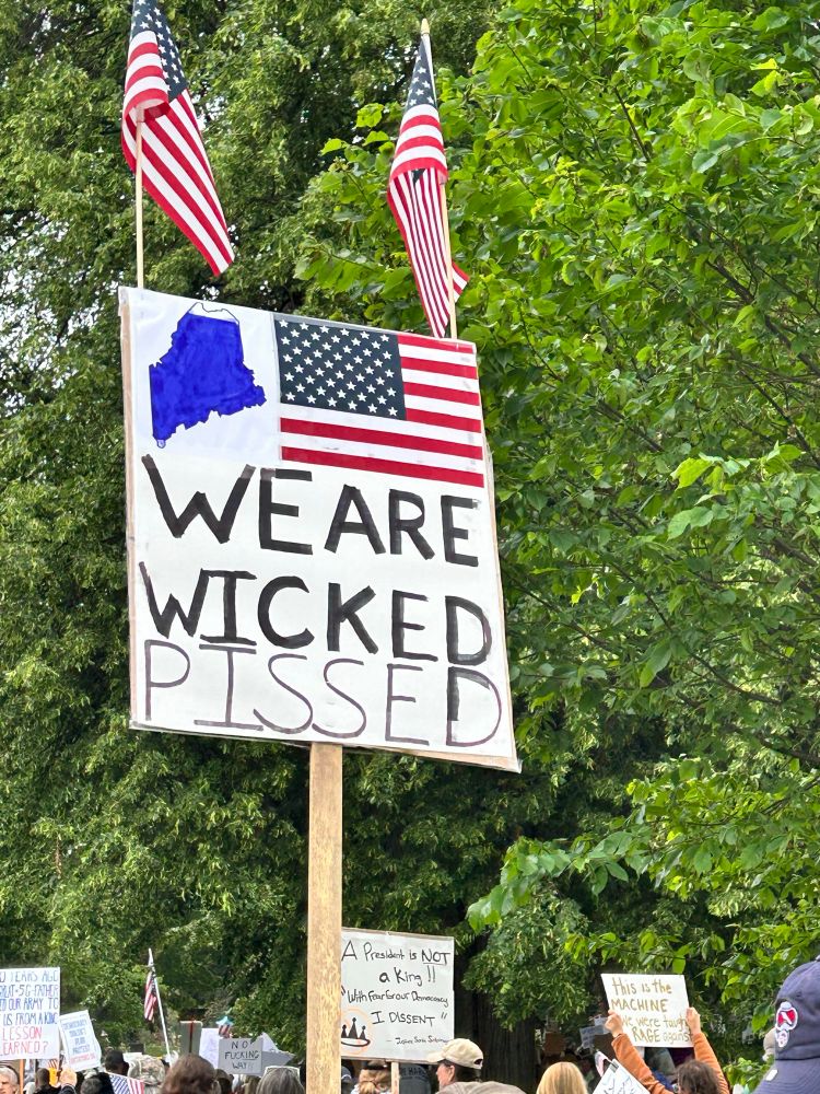 We Are Wicked Pissed sign at no kings protest in Portland Maine. 
