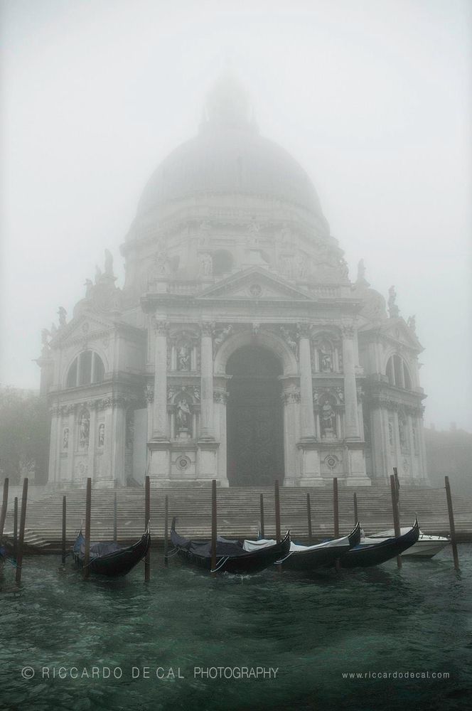 Santa Maria Della Salute church in Venice, shrouded in fog from the book, Dream of Venice Architecture. 