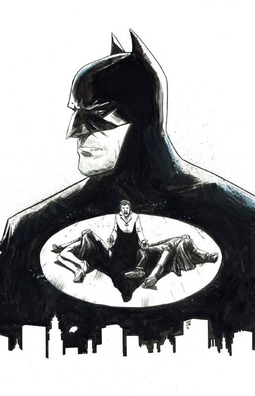 Batman by Ibrahim Moustafa, with his parents murder scene and spotlight as the bat logo