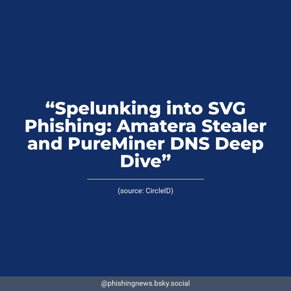 White text on a dark blue background reads, “Spelunking into SVG Phishing: Amatera Stealer and PureMiner DNS Deep Dive”. Underneath, CircleID is listed as the source.