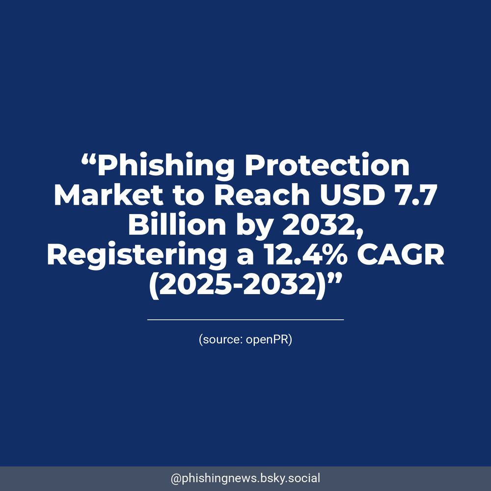 White text on a dark blue background reads, “Phishing Protection Market to Reach USD 7.7 Billion by 2032, Registering a 12.4% CAGR (2025-2032)”. Underneath, openPR is listed as the source.