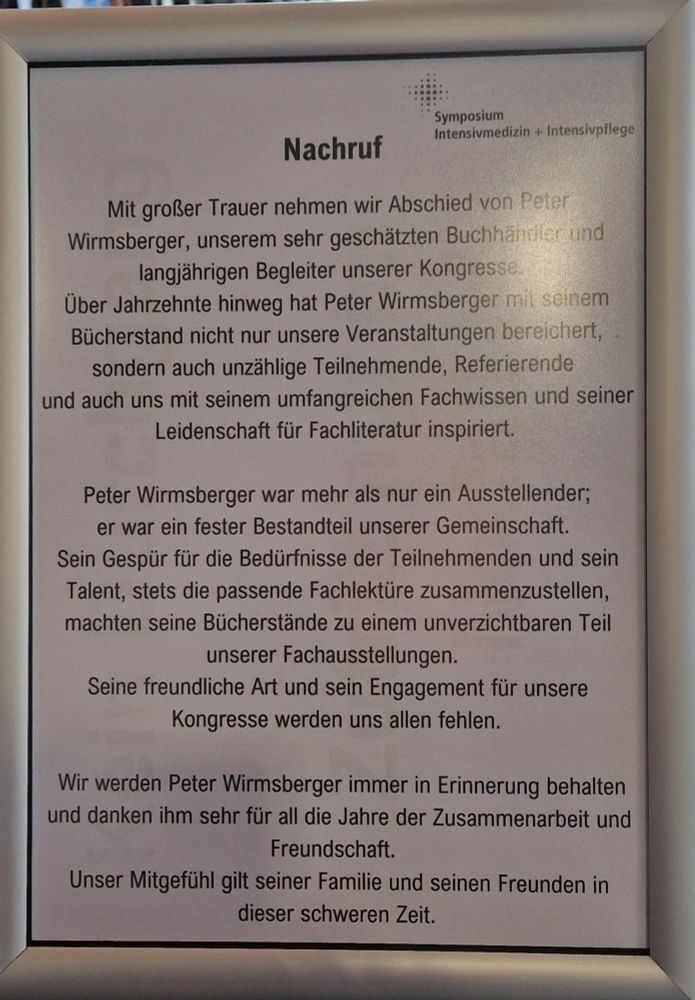 Nachruf auf einem Fachbuchhändler beim Symposium Intensivmedizin 