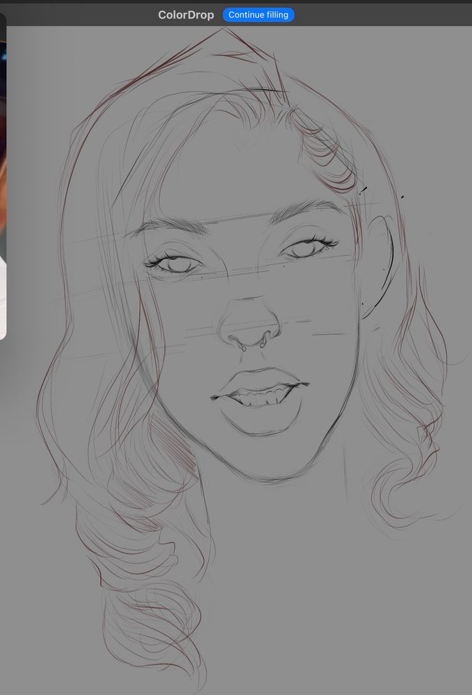 Female with curls head sketch portrait 