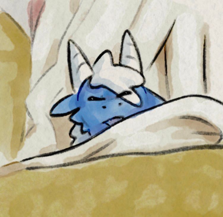 Recreation of a fennec fox picture looking sleepy under a blanket, but instead with me