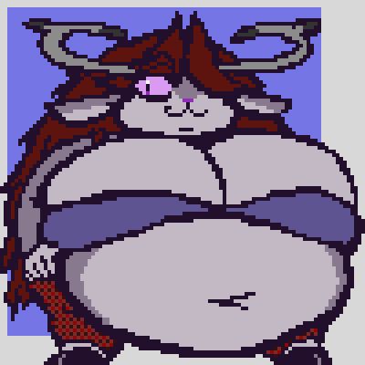 Gwendoelin, a deer girl with a massive body is depicted on a basic background.