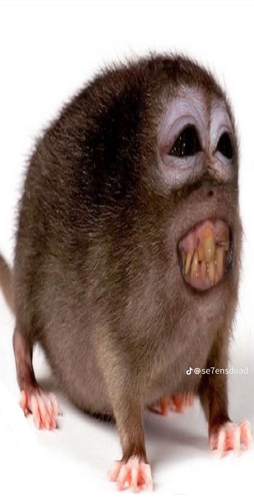 scary round monkey, maybe has the body of a rat 