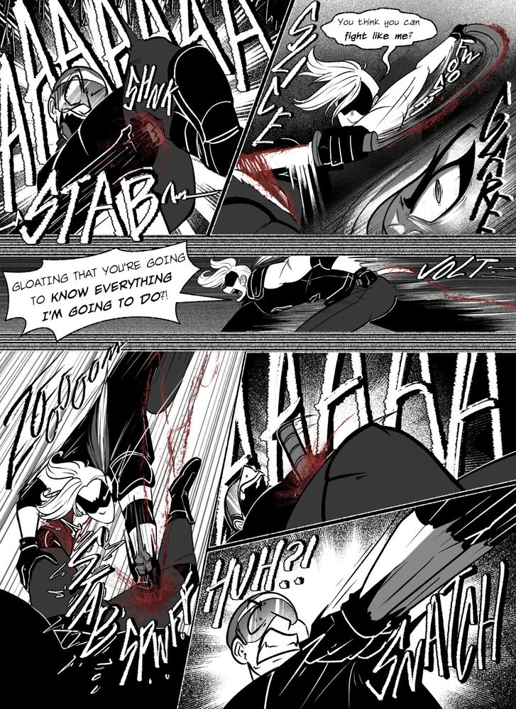 He then stabs the legs coming down to him in the calf causing the man to scream in pain.
“You think you can fight like me?” Indimaru ask as his eyes sharpen.
 Indimaru yanks the knife back as they get on their feet, “Gloating that you’re going to know everything I’m going to do?” 
Indimaru leaps forward, stabbing the Enemy in the leg to launch to forward in their climb to grab them by the vest.