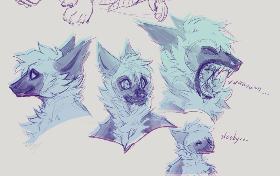 Digital sketches of Tangle the Lemur with a more realistic lemur’s face in various poses.