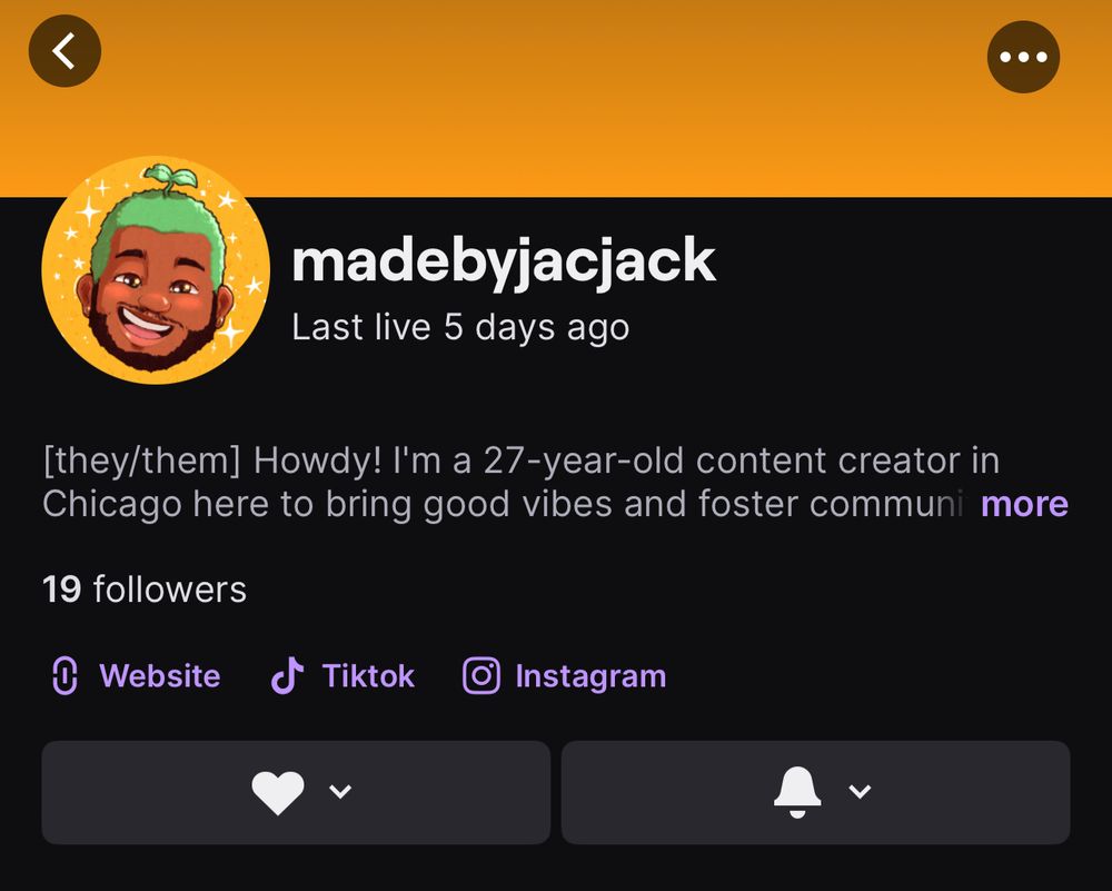 Screenshot showing my twitch profile