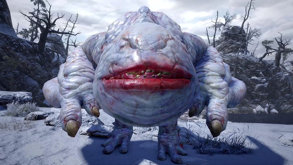 my darling boy Khezu from Monster Hunter captured in extreme closeup the way I'm getting in these players' faces