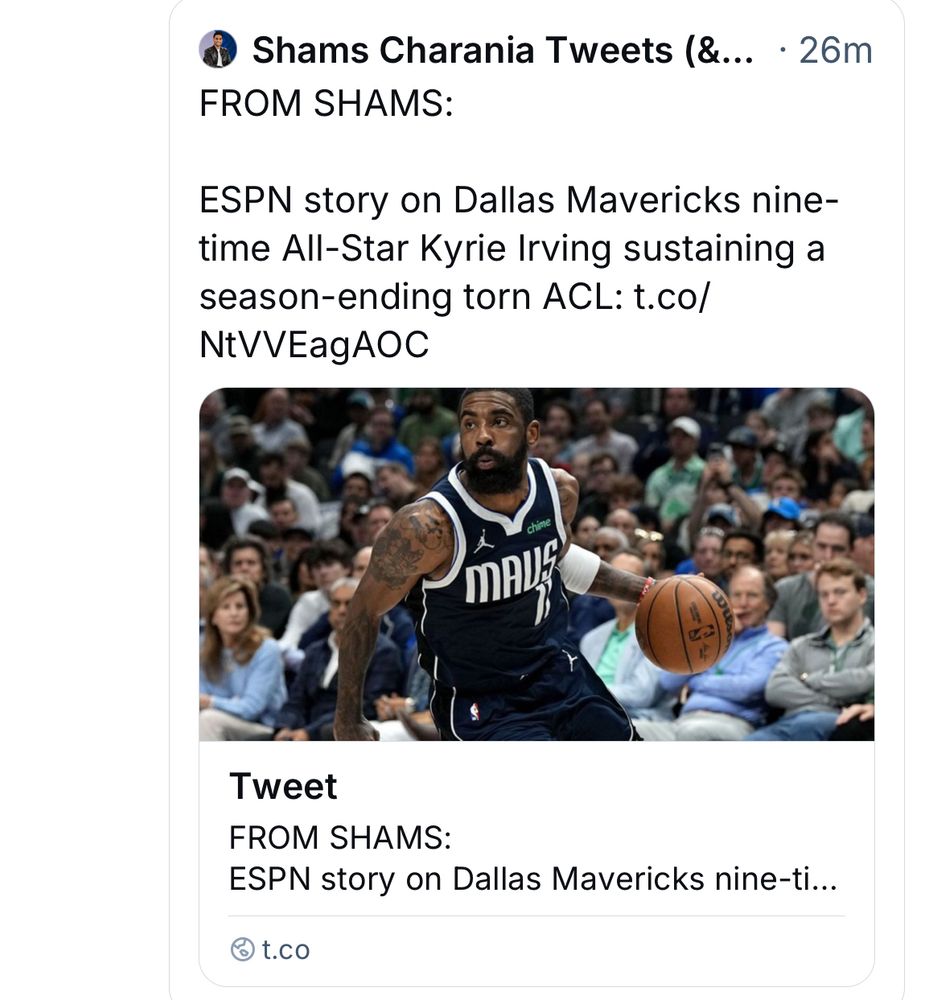 A screenshot of a post about Kyrie Irving tearing his ACL.