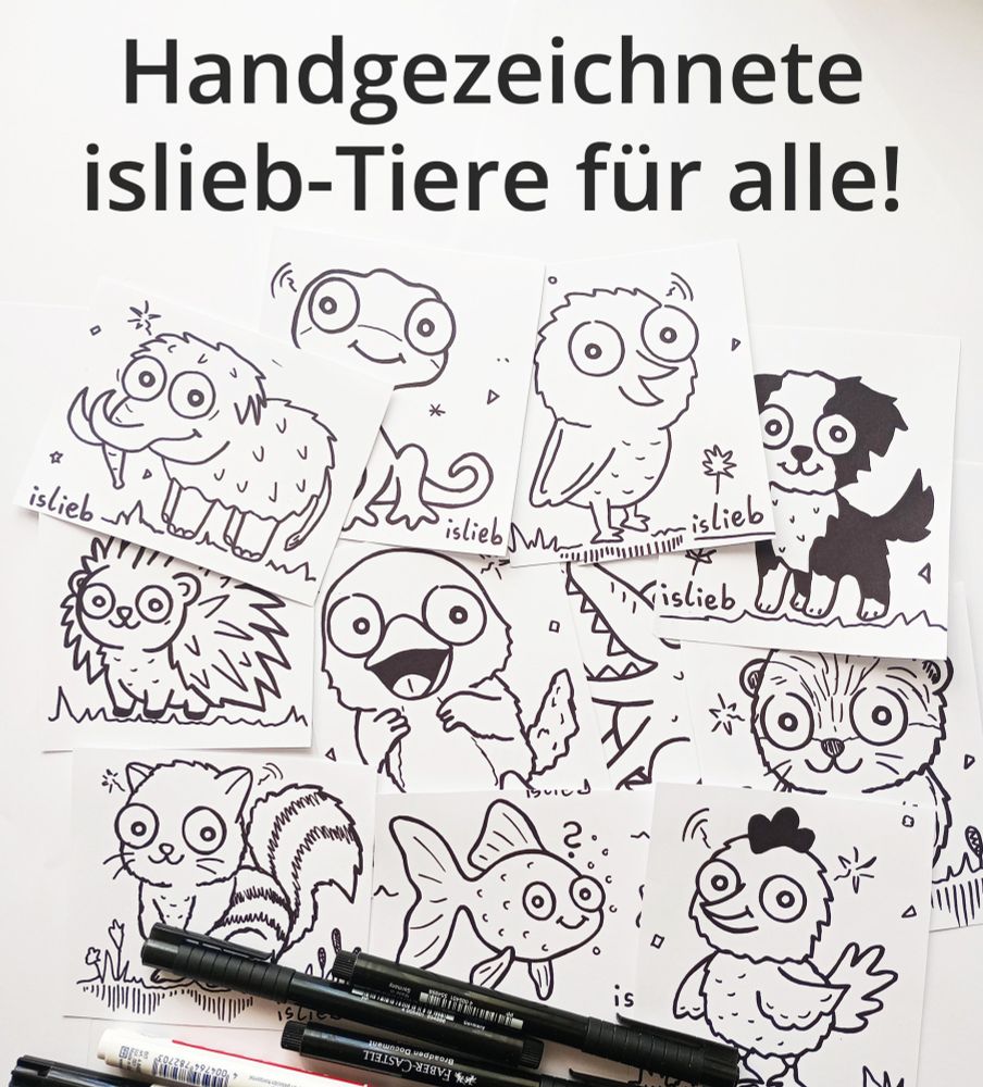 Foto von mehreren niedlichen Tierzeichnungen im islieb-Stil.