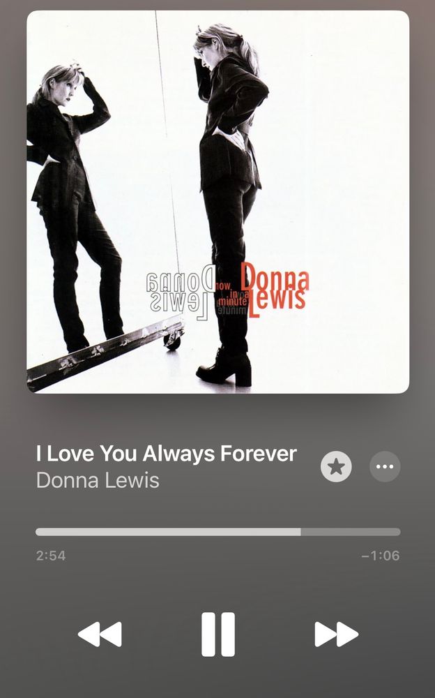 Screenshot of album art from I Love You Always Forever by Donna Lewis which is playing on an iPhone 