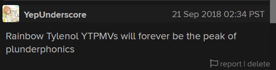 rym comment box on the album Squaredance 

YepUnderscore 21 Sep 2018

Rainbow YTPMVs will forever be the peak of plunderphonics
