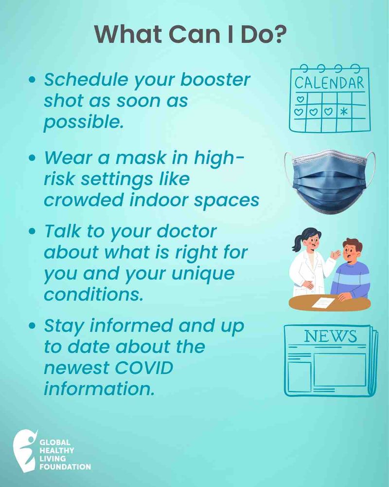What Can I Do?
• Schedule your booster shot as soon as possible.
• Wear a mask in high-risk settings like crowded indoor spaces
• Talk to your doctor about what is right for you and your unique conditions.
• Stay informed and up to date about the newest COVID information.







CALENDAR





*






NEWS
GLOBAL HEALTHY LIVING
FOUNDATION