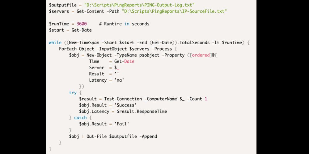 Screenshot of the PowerCLI script that was accepted as the resolution. Light gray/brown background, some text is highlighted in different colors as this is saved as a PS1 file.