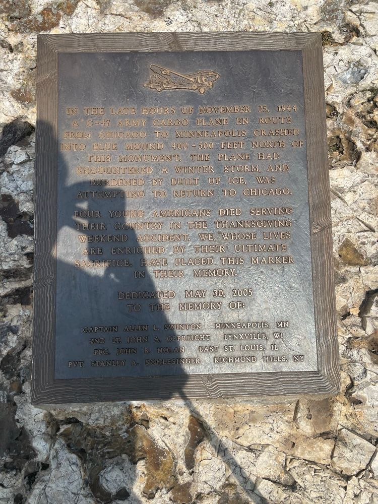 Dedicated to the service of Capt. Allen Swinton of Minneapolis, Minnesota, 2nd Lt. John A Oppreicht of Lynxville, Wisconsin, Pfc John A Nolan of East St. Louis, Illinois and Pvt Stanley Schlesinger of Richmond Hills, New York. Killed November 25th, 1944. 