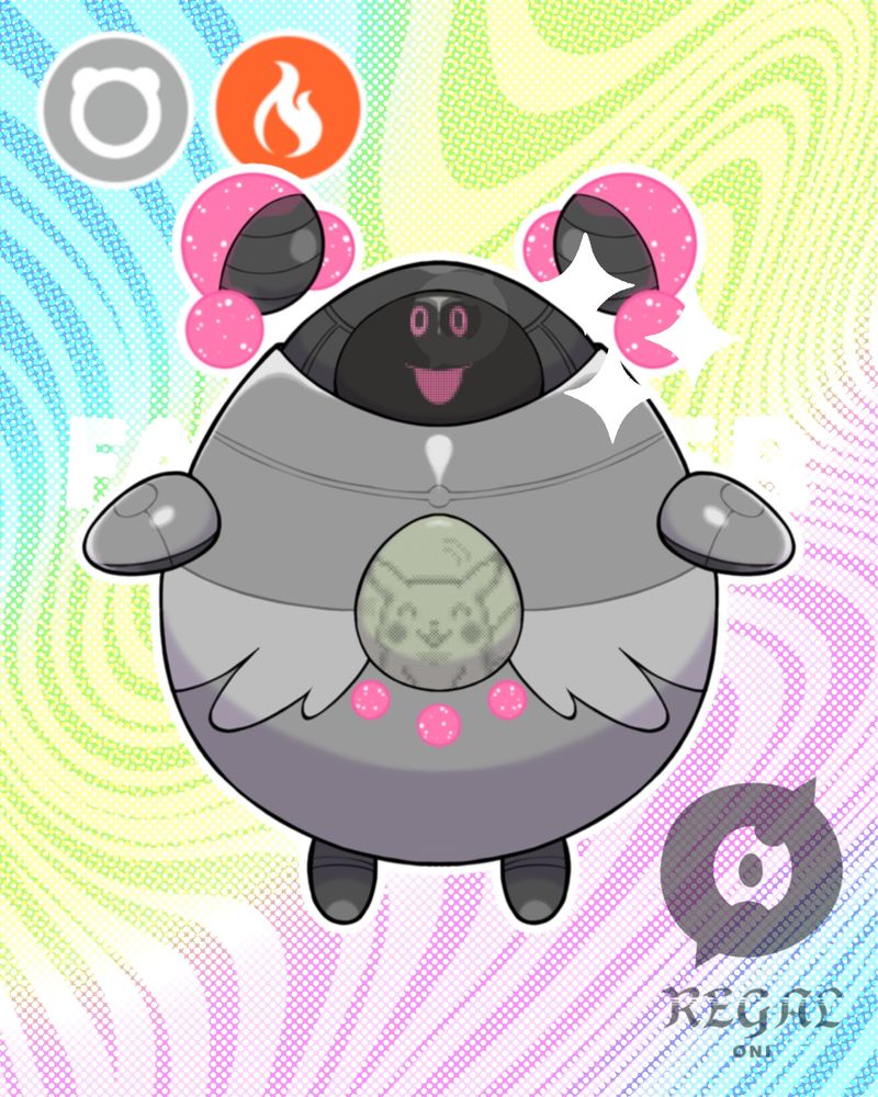 A shiny Future Paradox version of Blissey. Its curls are now pink orbs that float near the head. It is primarily silver with gray accents. A screen can be seen where its egg would normally be found.