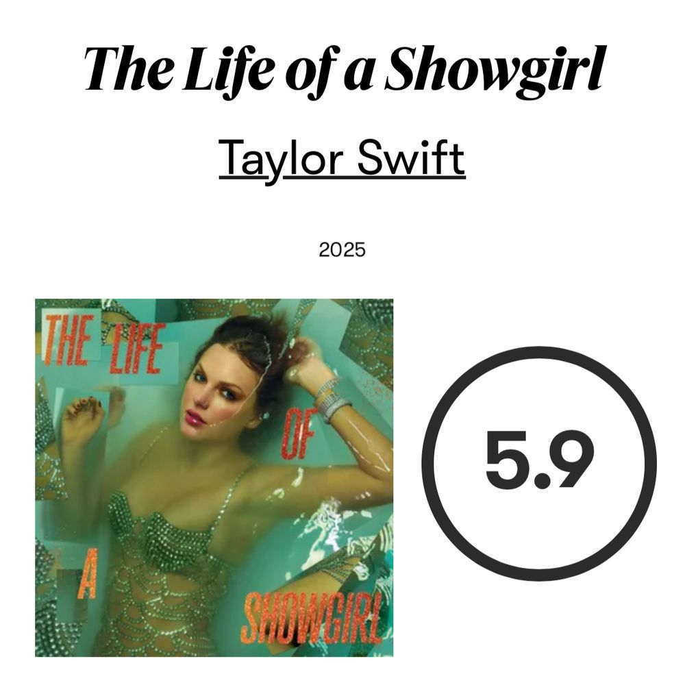 Review da pitchfork dando nota 5.9 pro álbum da Taylor Swift, Life of a Showgirl