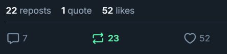 A screenshot of the reposts (22), quote tweets (1), and likes (52) on the post this comment is in response to.