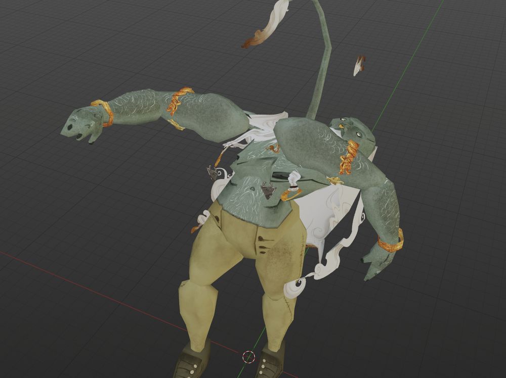 A troll 3d model horribly contorted due to incorrect automatic weight paints