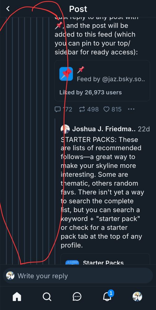 Screenshot from a not particularly long thread where there are like 10 vertical lines taking up about a third of the screen