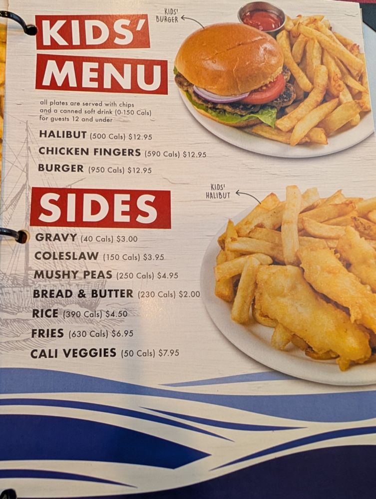 The kids' menu includes a halibut option, which is pretty exciting as far as kids' menus go