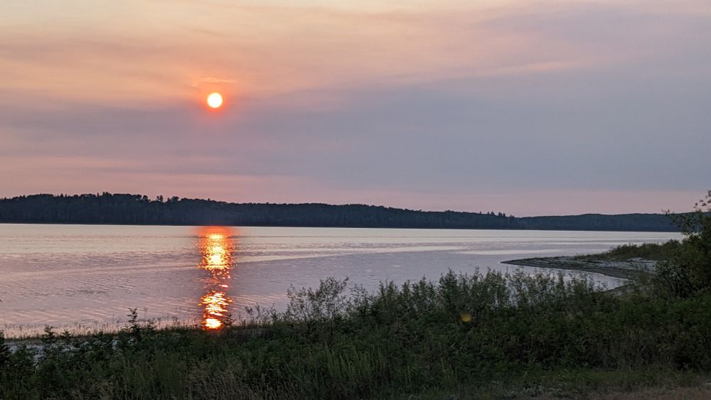 Orange sunset over a lake