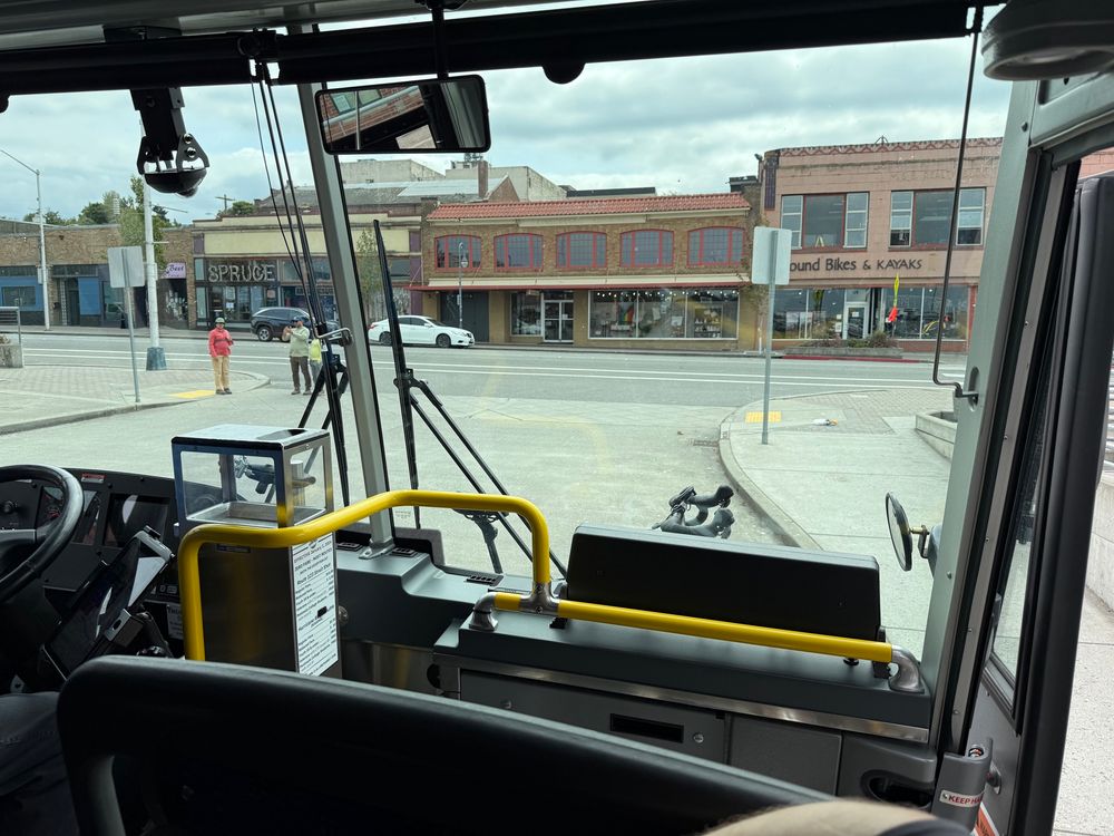 View from bus with bike on rack