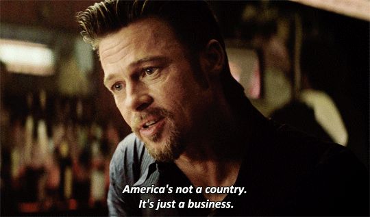 Brad Pitt as Jackie Cogan in KILLING THEM SOFTLY saying "America's not a country. It's just a business."