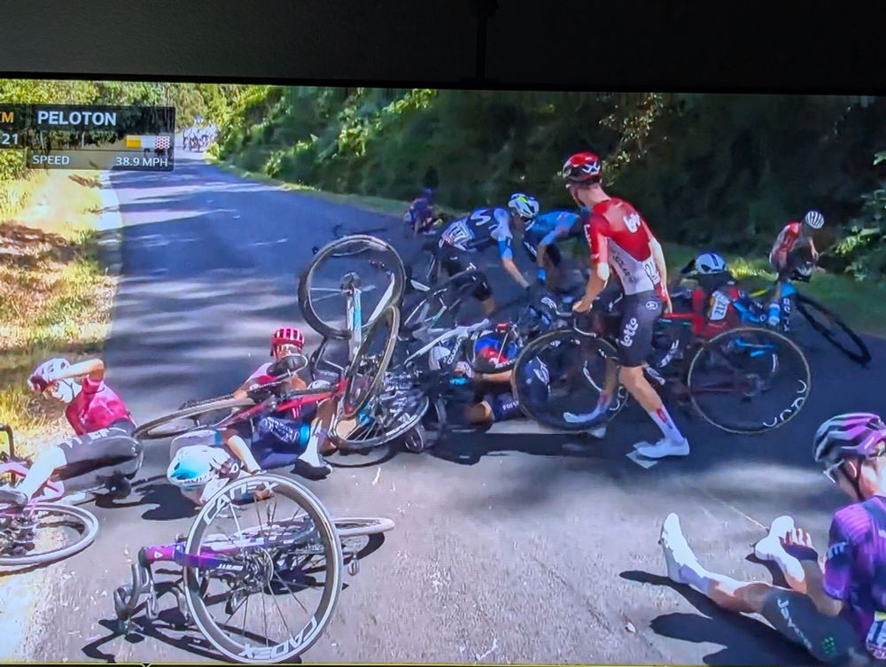 Bike crash pileup in the Tour de France.