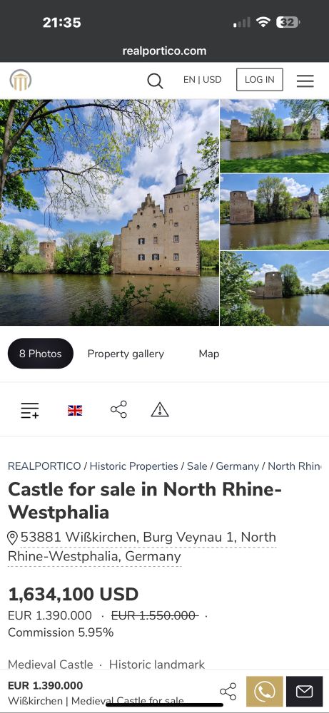 Property listing for a medieval castle in Germany for $1.6 Million