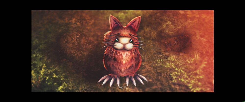 A screenshot of a Cropmuncher named "Pon" in The Legend of Heroes: Trails Through Daybreak 2: Crimson Sin. They are making a cute lttle "Kyu?!" in surprise at the person approaching them!