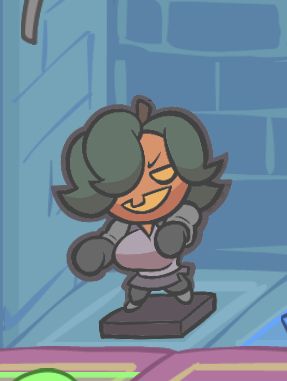 Another screenshot depicting her sprite for Back Off Barbarian, showing her lurching forwards with her arms raised, nearly like she's a zombie

She's not a zombie, she's just a zombie's biggest threat (a plant)