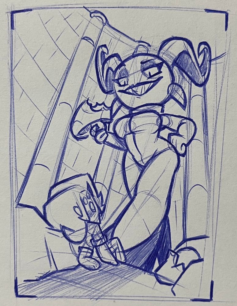Edith J. Peppers (OC/Sona) Madomme (Fiend Folio)

A small-ish sketch of a scene involving the two, Edith sat on the floor, her back against a few rocks scattered across the room as the demon looms over her. Madomme’s strutting towards the little baker, her left leg extended towards her giving a view at the scale of her high heel compared to Edith, her left hand rests on her hip as a partially eaten Mega Mush is in her right hand’s clutch. Her face is angled upwards, with her eyes looking down right at the Canadian, a wide smile plastered across her face, showing devious intent she has to Edith.

The background and perspective was really fun to do maybe I need to do more macro to practice this kinda stuff more