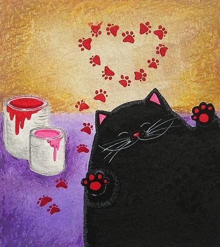 Cat painting hearts