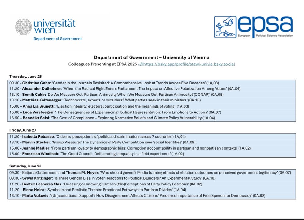 The schedule of the presenters from the EPSA2025