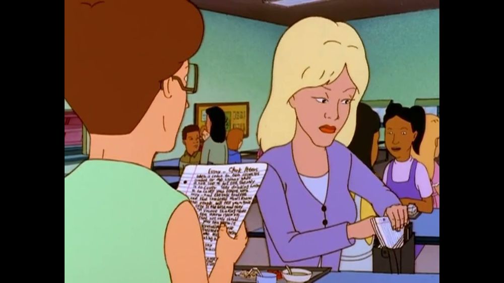 Peggy Hill and her rival substitute teacher, Peggy Donovan
