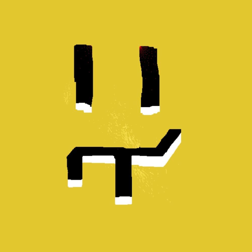 pixel art of an apparent face portraying apparent emotions made of sharp holes in a yellow plate on a black background. it is not shaped the same as the new picture, but there's an undeniable resemblance.