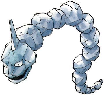 watercolor of the pokémon "onyx", which resembles a worm made of rocks