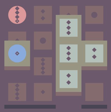 partial screenshot where the board can be seen. the palette's neutral colors are less neutral and arguably more coherent, and there are extra borders representing the tiles' visible side. two tiles contain big circles; they connect to each other like portals.