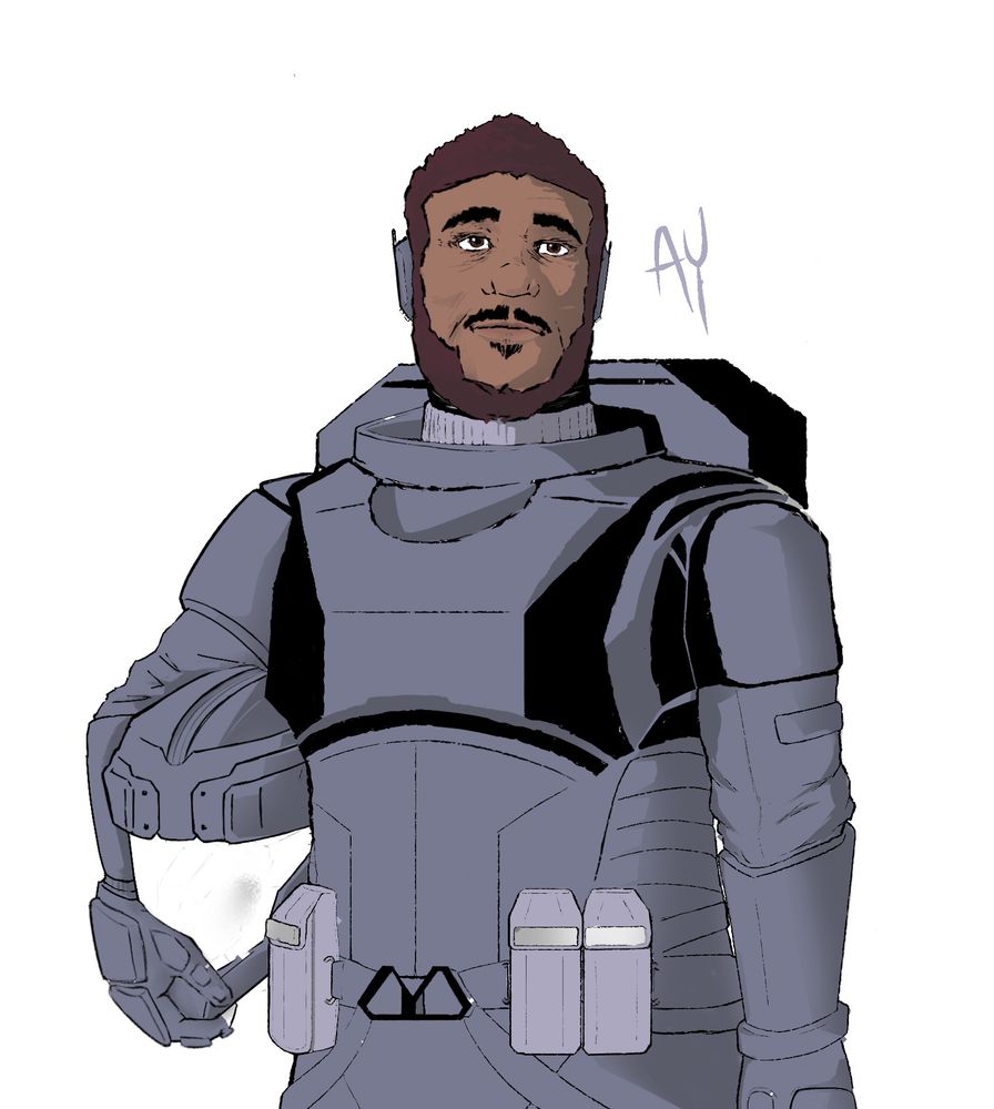 an astronaut holding their helmet at their side as they look into the distance
