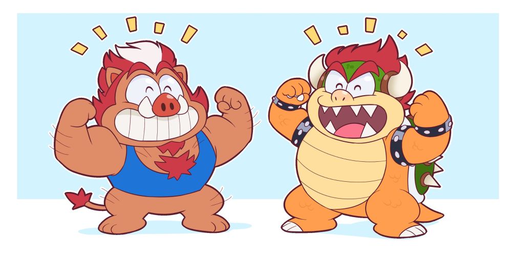 Me and bowser flexing and smiling
