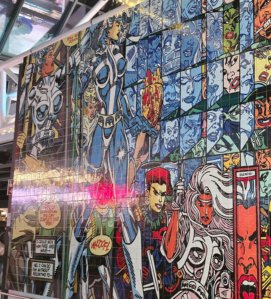 Large tile comic book art mural with a big image of silver sable