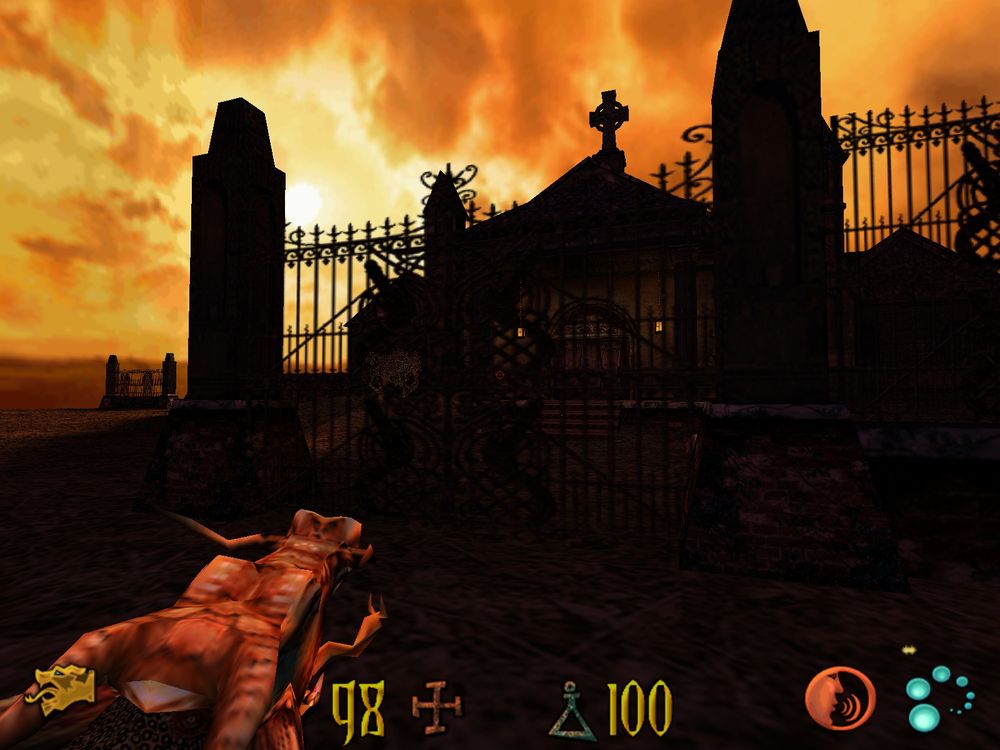 Screenshot from the aforementioned game. Great orange sky and silhouetted building