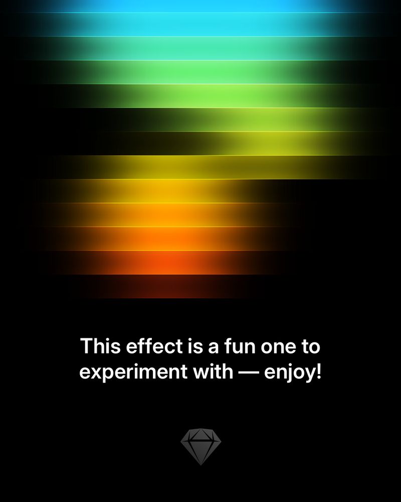 Final slide showing an abstract gradient effect with horizontal blur lines in bright colors. Caption: “This effect is a fun one to experiment with — enjoy!” Sketch logo displayed below.