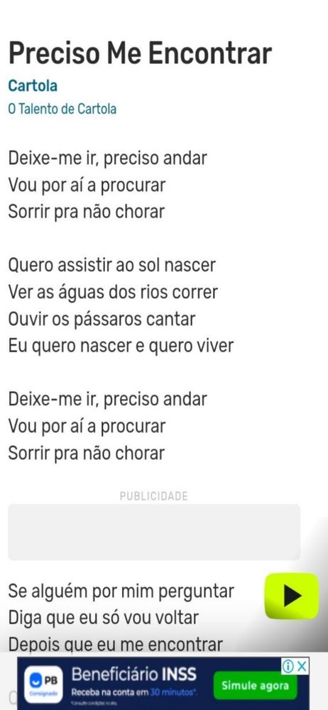 Letra de Preciso me Encontrar do Cartola.