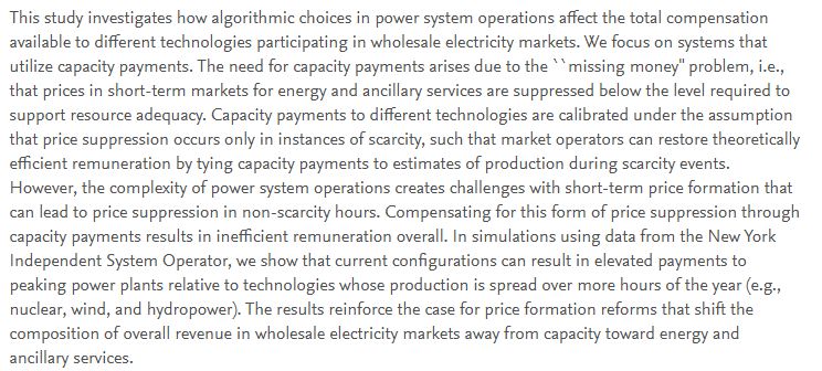 This study investigates how algorithmic choices in power system operations affect the total compensation available to different technologies participating in wholesale electricity markets. We focus on systems that utilize capacity payments. The need for capacity payments arises due to the "missing money" problem, i.e., that prices in short-term markets for energy and ancillary services are suppressed below the level required to support resource adequacy. Capacity payments to different technologies are calibrated under the assumption that price suppression occurs only in instances of scarcity, such that market operators can restore theoretically efficient remuneration by tying capacity payments to estimates of production during scarcity events. However, the complexity of power system operations creates challenges with short-term price formation that can lead to price suppression in non-scarcity hours. Compensating for this form of price suppression through capacity payments results in inefficient remuneration overall. In simulations using data from the New York Independent System Operator, we show that current configurations can result in elevated payments to peaking power plants relative to technologies whose production is spread over more hours of the year (e.g., nuclear, wind, and hydropower). The results reinforce the case for price formation reforms that shift the composition of overall revenue in wholesale electricity markets away from capacity toward energy and ancillary services.