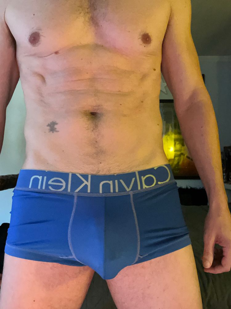 Bulge in blue boxer briefs 